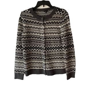 Talbots Faire Isle Knit Sweater Cardigan S Nordic Lambswool Beaded‎ Quiet Luxury